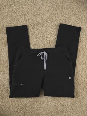 Figs Black Straight-Leg Scrub Pants with Gray Drawstring